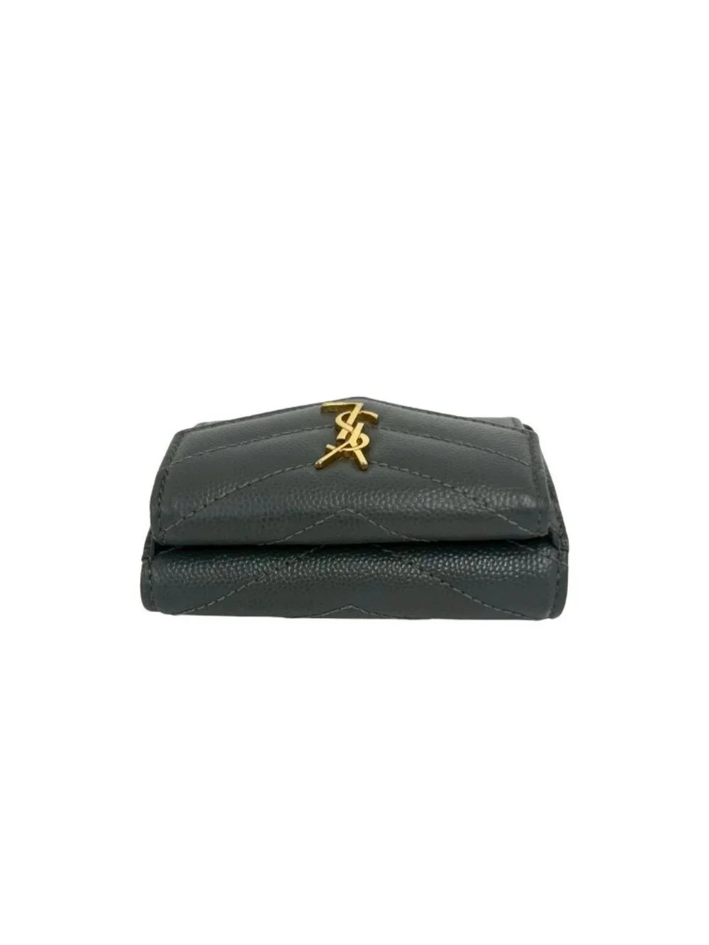 Saint Laurent Paris YSL Cassandra Logo Leather Trifold Wallet Mini Gray - Picture 3 of 10